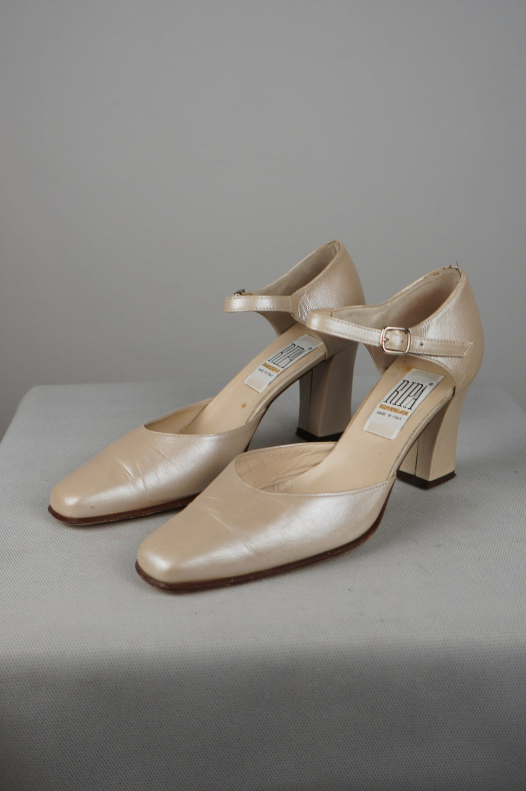 tacchi vintage punta quadra in vera pelle n 40