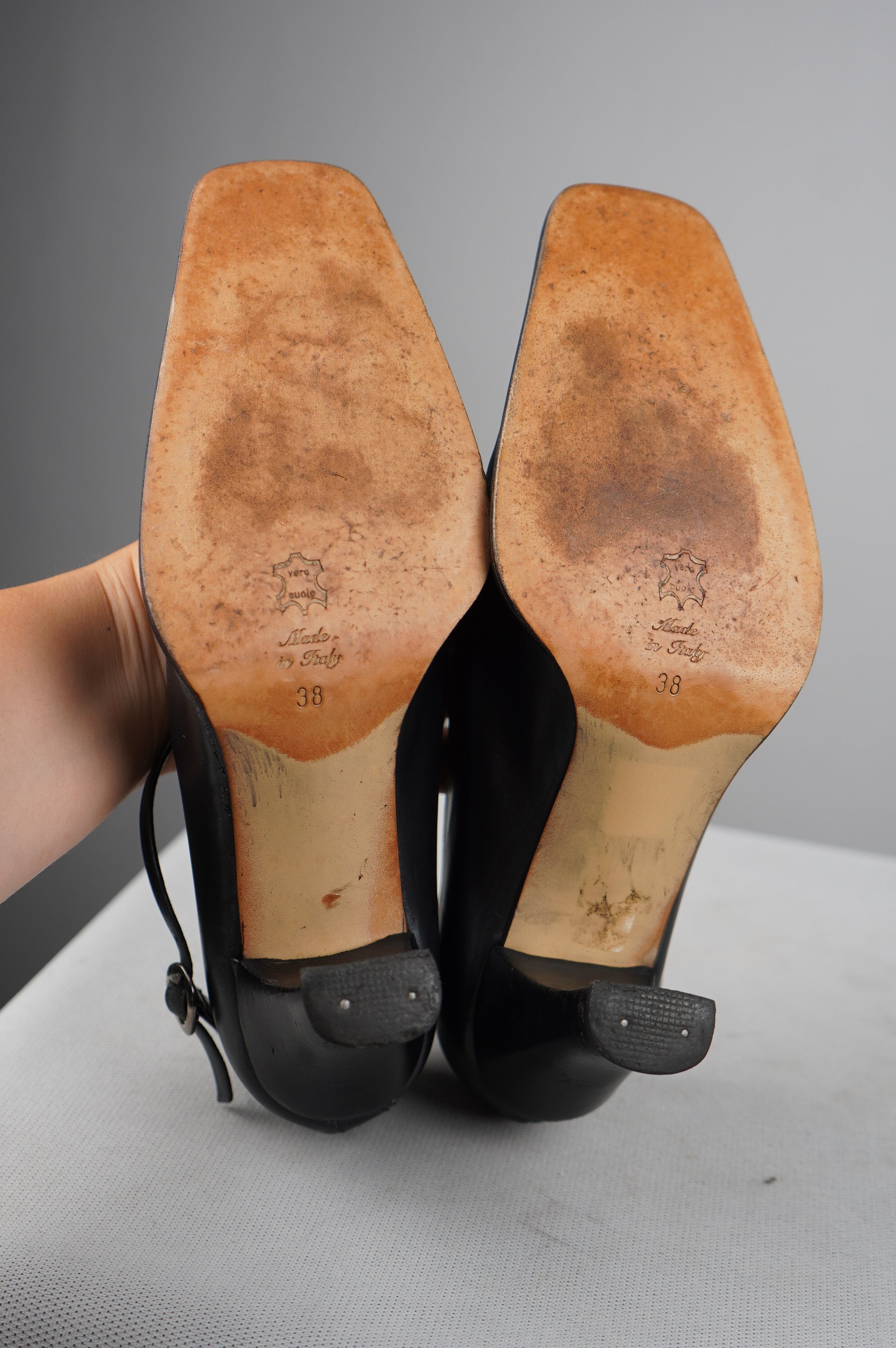 tacchi vintage punta quadra in vera pelle n 38